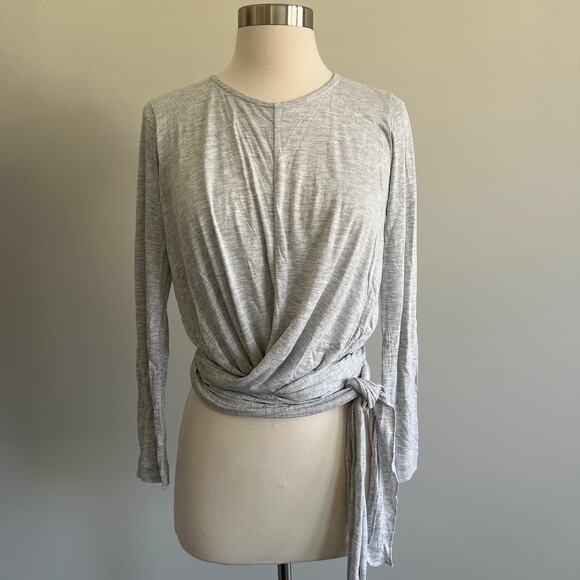 J.Crew Wrap Top Lounge Active Wear Long Sleeve Spacedye Light Grey Small NWT - Picture 1 of 7